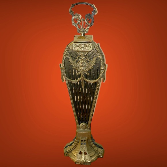 MCM Brass Folding Peacock Fan Fireplace Screen Fire Guard Cameo Face Flowers - Picture 2 of 9